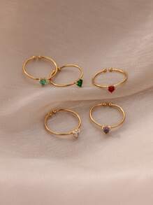 1 pieza Anillos de mujer con corazón delicado, anillo abierto de acero inoxidable diminuto con imitación de circonita, joyería de moda para damas, regalo de cumpleaños, regalos del Día de San Valentín