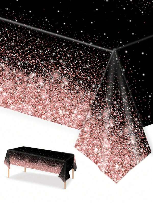 3pcs, 137*274CM/54*108IN Disposable Party Tablecloth, Black & Rose Gold Theme Pattern Tablecloth, Suitable For Various Theme Parties And Daily Use (Can Be Hung As Backdrop To Enhance Festival Atmosphere)