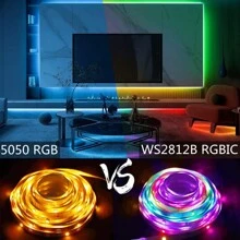 Luzes de Tira LED RGBIC, Alimentadas por USB 5V, Multicoloridas, Sincronização Inteligente por Aplicativo, Recurso de Sincronização com Música, Sem Fio, Ideal para Aniversário, Sala de Estar, Ambiente do Quarto, Festa de Natal, Decoração de Casamento