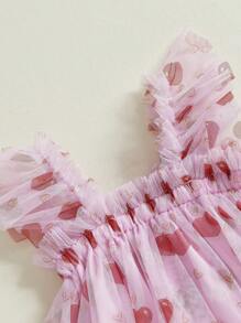Adorable Toddler Girls Valentines Day Dress - Casual Summer Heart/Letter/Bow Print Mesh Tulle Dress Perfect For Beach Party Cute Clothes - 粉色 - 查看 7