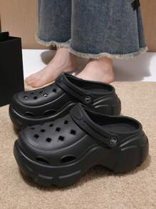 Women Hollow Out Thick Sole Slippers 8CM Summer Beach Sandals Platform High Heel Slip On Slides,Size 34-41 - Black - View 4