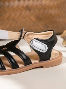 女童镂空设计平底凉鞋，时尚公主沙滩凉鞋 - 黑色 - 查看 6