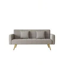 73.6" Gray Fabric  Multifunctional Double Folding Sofa Bed For Office