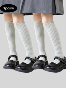 2 Pairs Kids Socks With Stripe Pattern, Seamless Long Tube Design, Suitable For 3-12 Years Old Boys & Girls, Great For Daily Wear And School Use
