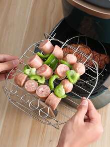 1PC Air Fryer Rack, Grill, Stainless Steel Layer Rack Air Fryer Accessories, Multi-Purpose Double Rack With Skewer Round Cooking Rack Toast Rack, Stackable Metal Stand, Stainless Steel Double Layer Air Fryer Rack, Increase The Available Space In The Deep Fryer, Easily Cook A Variety Of Foods, Provide Better 360-Degree Heat Circulation, Make Food More Evenly And Fully Heated. Delicious Cooking Crisps Out Without Burning