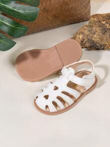 女孩镂空设计平底凉鞋，时尚公主沙滩凉鞋 - 白色 - 查看 4