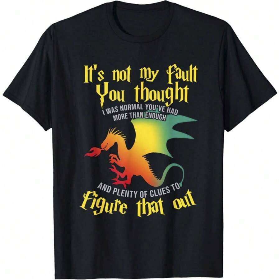 Fantasy Little Dragon Girl1 pieza, 100% algodón, camiseta estampada lavada, camiseta casual de temporada para hombre, camiseta de manga corta de algodón con cuello redondo, regalo de Navidad. - Negro - Ver 1