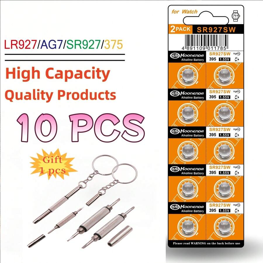 High Capacity 10-50pcs AG7 Alkaline 1.5V Button Cell Battery LR927 LR57 SR927W 399 GR927 G7 Watch Toys Remotes Cameras With 1pc Screwdriver Gift - AG7SR927SW - View 1