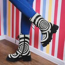 Driceic Women's Black White Combat Boot Black White Zebra Platform Ankle Adjustable Lace-Up Vamp Inside Zipper Fashion Party Boots - 白色 - 查看 4