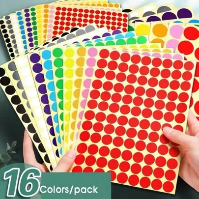1120 件/16 张 19 毫米彩色圆点贴纸，小彩色标签编码圆圈圆形编码圆点标签贴纸，学校用品，返校