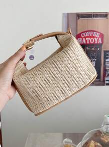 Small Straw Fabric Crossbody Bag - Màu Khaki - Xem 4