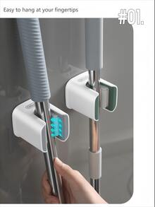 1 件免打孔拖把挂钩，拖把架壁挂式 - 重型拖把和扫帚收纳架，节省空间的拖把、扫帚和清洁工具实用夹，美观，易于安装#浴室收纳架，拖把和扫帚收纳夹，拖把收纳架，拖把夹浴室套装，马桶刷收纳工具，清洁浴室配件，家用小工具