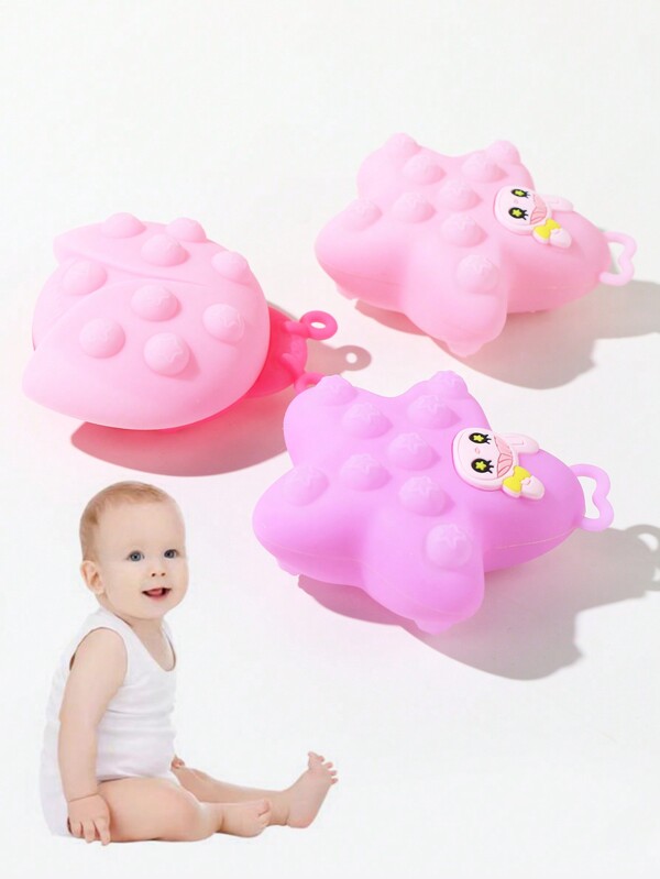 1pc Baby Luminous Ringing Toy ,Soft Silicone Shake Bell Teething Toy ,Baby Teether Toy ,Star & Ladybug Pattern ,Can Be Squeezed And Washed