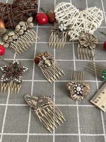 Vintage Hair Side Combs For Women Decorative, Retro Gold Pearl Rhinestone Metal Hair Comb Clips With Teeth Grip Crystal Bridal Hair Piece Pins For Wedding Accessories - Multicolor - View 6