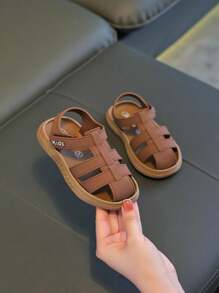 Kids Solid Color Closed Toe Casual Simple Flat Sandals, Suitable For Summer, Boys & Girls