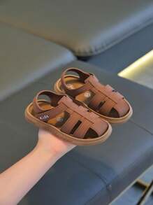 Kids Solid Color Closed Toe Casual Simple Flat Sandals, Suitable For Summer, Boys & Girls