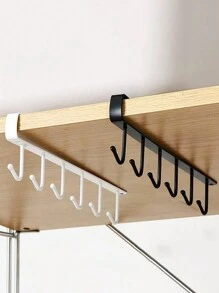 1/2 Pieces/Multifunctional Cabinet Cup Holder With 6/ 12 Hooks Kitchen Iron Organiser, Cabinet Row Of Hooks Organiser, Multifunctional Shelf For Storage, Cutlery, Headphones, Towels, Clothes: Suitable For Kitchen, Cabinet, Bedroom, Bathroom And Office Storage