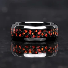 优雅的 8 毫米钨钢结婚戒指，搭配玫瑰木镶嵌 - “他或她”黑色钨钢承诺戒指，适合周年纪念、生日等 - 不锈钢和木制工艺 - 戒指 - 查看 48