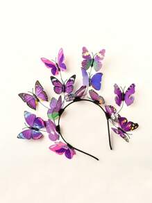 1 pieza Diadema con mariposa de plástico, Sombrero fascinador para mujer, Diadema de fiesta de té de la Monarca, Sombrero de Alicia en el País de las Maravillas (Mariposas en el mismo esquema de color con patrones aleatorios) - Morado - Ver 4