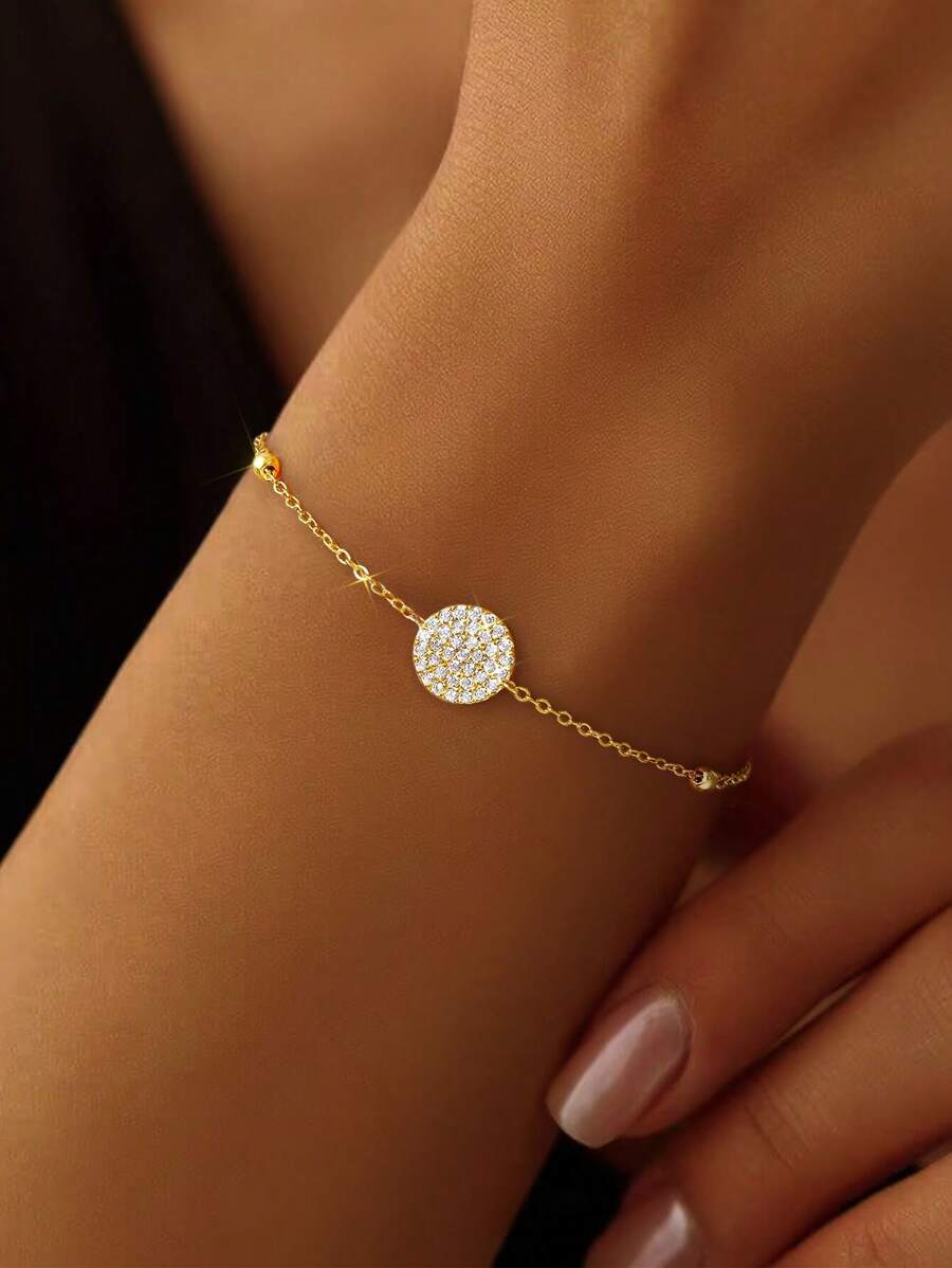 1 chiếc vòng tay hạt tròn sang trọng nhẹ nhàng dành cho nữ trang sức bạc 925 Sterling Vòng tay thanh lịch Trang sức cao cấp Quà tặng cho cuộc sống hàng ngày Tình bạn chị em - thẻ tròn - Xem 1