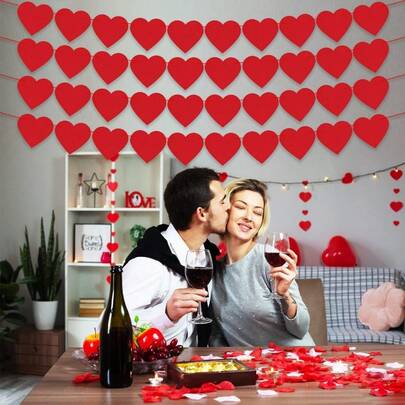 64pcs Red Heart Felt Wreath - DIY Decoration - Valentine's Day Hearts Hanging Rope Wreath - Valentine's Day Decorations - Valentine's Day Decorations - Valentine's Day Wedding Anniversary Birthday Party Supplies Suitable For Indoor And Outdoor Home, Wedding, Valentine's Day Decorations, Wedding Supplies, Wedding Room Decoration, Wedding Arrangement, Felt, Non-Woven Fabric, String Curtain, Heart Garland