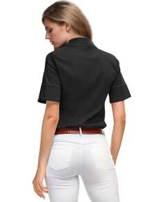 SANOPY Womens Tops,T-Shirts For Women,Shirts For Women,Women's Short Sleeve Buttoned Solid Polo Shirt Basic Office Work Top - Black - View 5