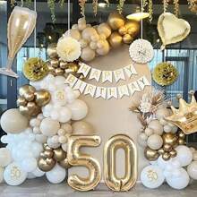 50th Birthday Decorations, Gold 50th Birthday Decorations For Men Women Gold White Balloons HAPPY BIRTHDAY Banner Number 50 Balloons Crown Star Heart Balloons HAPPY 50th BIRTHDAY Cake Topper - Multicolor - View 5