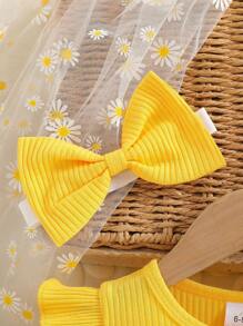 Baby Mädchen Kleid mit Blume Muster, Rundhalsausschnitt, Rüschenärmeln und Stirnband, süß und stilvoll