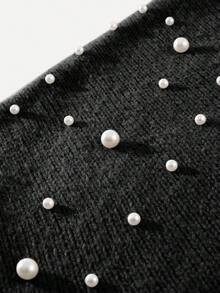 Damen Große Größen eleganter Rundhals Strickpullover mit Perlenverzierung für Herbst/Winter - Schwarz - Übersicht 9