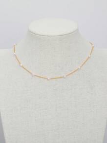 1pc Dainty Stainless Steel Multiple Faux Pearl Necklace 18K Gold-Plated Anti Fading Chain Layered Necklace For Women Romantic Holiday Wedding Jewelry Choker Daily Wear Accessories Bridesmaid, Valentine's Day, Mother's Day Gifts,Mom,Mother,Mother's Day,Gift