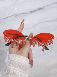 1 Cặp Kính Mắt Thời Trang Hình Giọt Nước Thiên Thần Không Gọng Kim Loại Đính Đá Rhinestone Cho Tiệc Tùng & Lễ Kỷ Niệm Cho Kỳ Nghỉ Hè Trên Bãi Biển, Ngoài Trời, Du Lịch - Đỏ - Xem 3