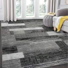 Modern Geometric Patchwork Area Rug, 5x8 Grey Large Rugs For Living Room, Rockwood Collection Indoor Rugs For Bedroom, Throw Carpet Floor Decor For Entryway Dining Room Office Nursery - Xám - Xem 4