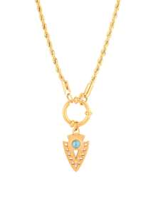 1 pieza Collar con colgante de escudo de piedra natural de acero inoxidable para mujer, color dorado en cadena retorcida de moda