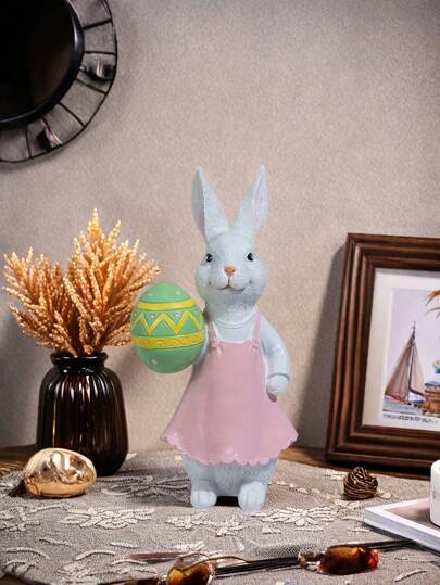 1个兔子抱着蛋形家居装饰摆件，复活节礼物，复活节兔子，适合家居装饰、壁炉、卧室、客厅、中心装饰、办公室、厨房装饰、起居室装饰、房间装饰