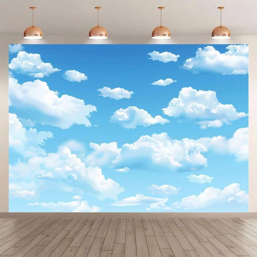 Multipurpose Blue Sky & White Cloud Backdrop - Polyester Fabric - Perfect For Party, Photography Props And Outdoor Decoration