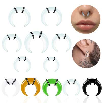 1 pezzo/2 pezzi Kit per stiramento orecchie in vetro da 14G a 2G con fermo a pinza , tappi con anelli in pelle di bufalo per setto nasale, ipoallergenico per piercing corporei