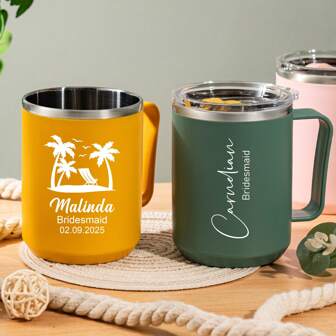 Taza de café personalizada para dama de honor, taza de viaje, taza grabada con nombre personalizado, taza de café aislada, vaso con asa, regalos para la fiesta de la novia, regalo de San Valentín para mujeres, multifuncional, reutilizable, fácil de limpiar, exquisita, linda, de moda, adorable, de alta calidad, personalizada, única, ideal para él, ideal para ella, novio, novia, papá, mamá, familia, amigos, hijo, hija, niños, cocina, comedor, dormitorio, oficina, sala de estar, hogar, sala de té, lista para el brunch, ambiente cálido, hogar y vida, tazas personalizadas