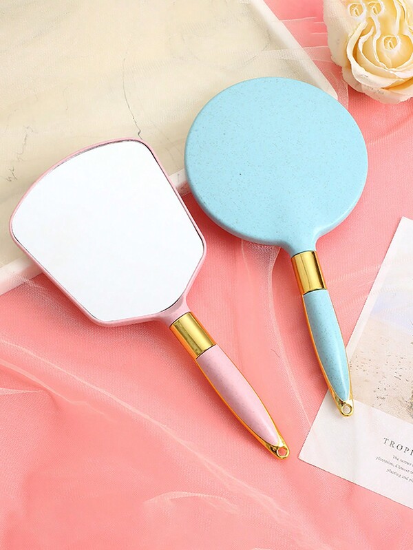 1 Stück europäischer Stil Handspiegeln zum Schminken, tragbarer Spiegel, Retro-Griff Spiegel, Schminkspiegel, Handspiegel