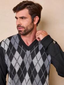 Men's Knitted Sweater V-Neck Wool Men's Cold Weather Sweater V-Neck Long Sleeve