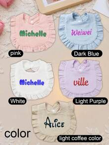 1pc Custom Embroidered Name Baby Bibs, Personalized Bibs For Baby Girl, Customized Muslin Baby Bibs, Custom Ruffle Bib, Customizable Baby Bibs For Drooling And Teething - Style a - View 6