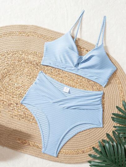 Neuer zweiteiliger einfarbiger gepolsterter, hochgeschnittener, sexy Strand Bikini Badeanzug, für den Sommerurlaub