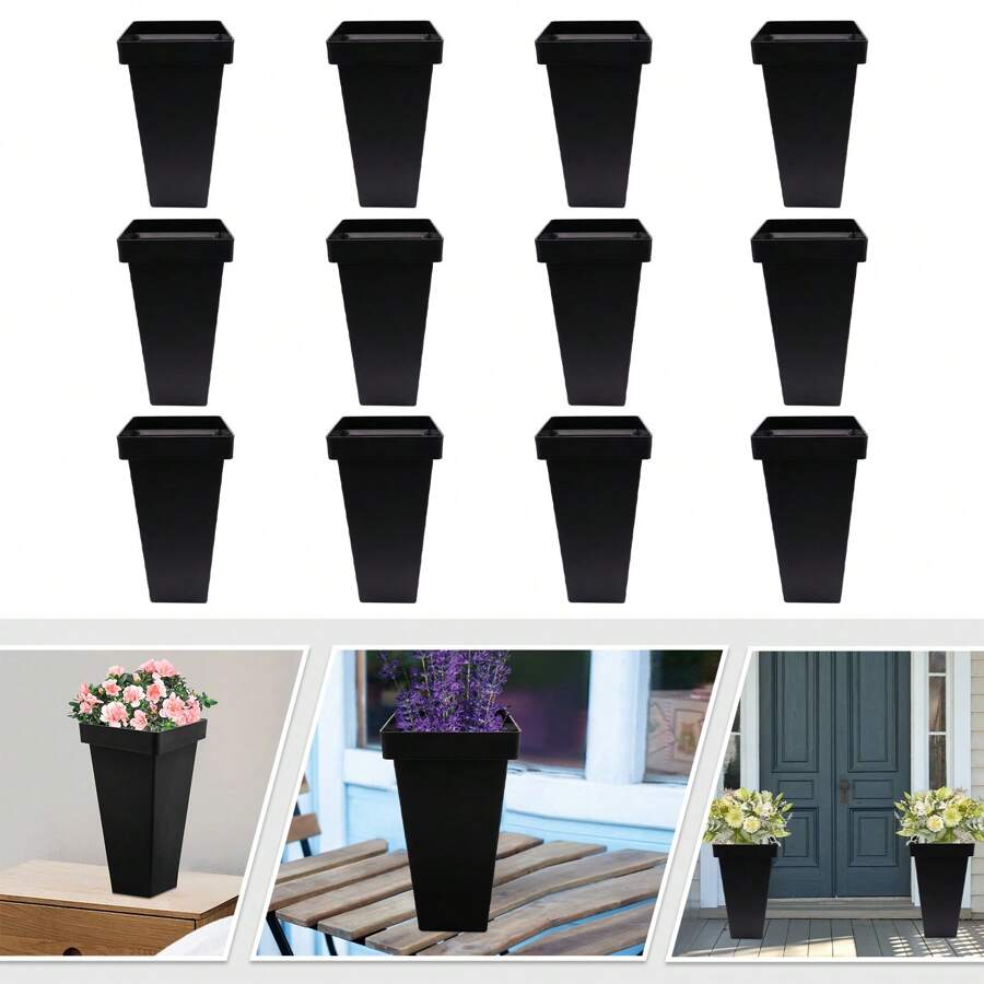 Rainaut 12 Pcs Flower Buckets 13.4 Inch Modern Floral Bucket Freestanding Plastic Flower Vases Floral Centerpiece Container For Table Home Wedding Party Decoration Decor (Black)[Best Gift For Family&Friends] - 黑色 - 查看 1