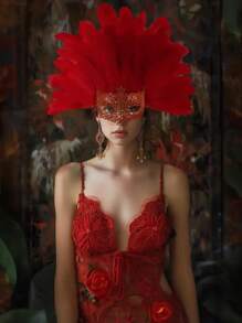 2pcsHoliday Rave Cosplay Party Half Face With Black Peacock Feathers Masquerade Party Props Prom Halloween - Multicolor - View 2