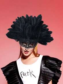 2pcsHoliday Rave Cosplay Party Half Face With Black Peacock Feathers Masquerade Party Props Prom Halloween - Multicolor - View 3