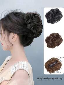 1 pièce Pince à cheveux synthétique frisée avec gros bouton, soyeuse et naturelle. Chignon invisible réaliste, convient pour les cheveux fins, chauves, port quotidien. Couleur unie, style bohème décontracté. Pince à cheveux en fibre pour toutes les saisons
