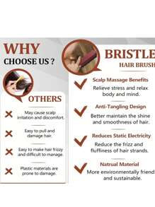 1pc/2pcs Slick Back Brush, Premium Bristle Hair Brush With Wooden Handle, Reduces Frizz And Static, Scalp Massage Hair Brush Set, Suitable For All Hair Types, Comb, Slick Back Brush, Hairbrush, Edge Brush, Brush Hair, Hair Comb, Hair Brush Set, Comb Hair, Mini Hair Brush, Detangling Brush,Hair Products, Hair Tools, Hair Stuff, Hair Care, Curly Hair Brush, Barber, Barber Accessories, Hairdressing Equipment,Hair Brush,Slick Back Brush,Styling Brush,Curly Hair Brush,Edge Brush,Hair Comb,Brush Hair,Hair Brush Set,Comb Hair,Comb For Curls,Detangling Brush,Hair Brush For Women,Hair,Travel,Hair Products,Hair Tools,Hair Stuff,Barber,Barber Accessories,Barbershop,Hairdressing Equipment - Multicolor - View 3