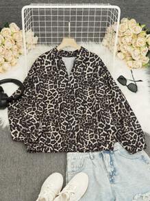 Autumn Fashion New Women Jacket, French Style, Leopard Print, Animal Print, Zipper, Back To School, American Long Shirt, Teacher Outfit, 70s Retro Jacket, Commuter, Minimalist, Office Wear, Vintage, Simplistic, French, Leopard Jacket, Autumn Top Old Money Style, Warm, Khaki, Teacher Coat, Round Neck, Drop Shoulder Long Sleeve, Women Casual Drop Shoulder Leopard Print Long Sleeve Jacket, Suitable For Outerwear - Multicolor - View 1