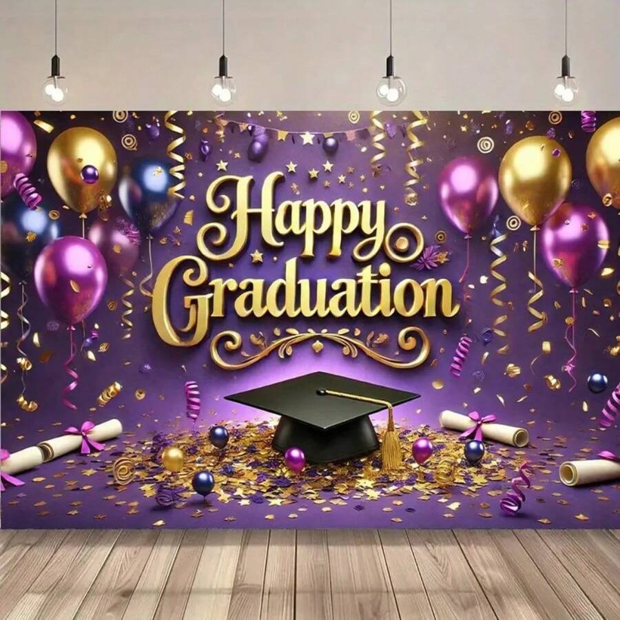 2025 Graduation Background, Black & Gold Glitter, Graduation Party Backdrop, 2025 Graduate Congratulations Ball Prom Party Cake Table Decor Photo Booth Props - Beige - View 1