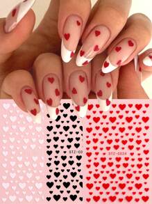3 件装 3D 可爱红白黑心形美甲贴纸甜心粘性贴纸情人节设计饰品指甲贴美甲滑块装饰 - 彩色 - 查看 10