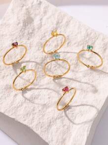 1 pieza Anillos de mujer con corazón delicado, anillo abierto de acero inoxidable diminuto con imitación de circonita, joyería de moda para damas, regalo de cumpleaños, regalos del Día de San Valentín